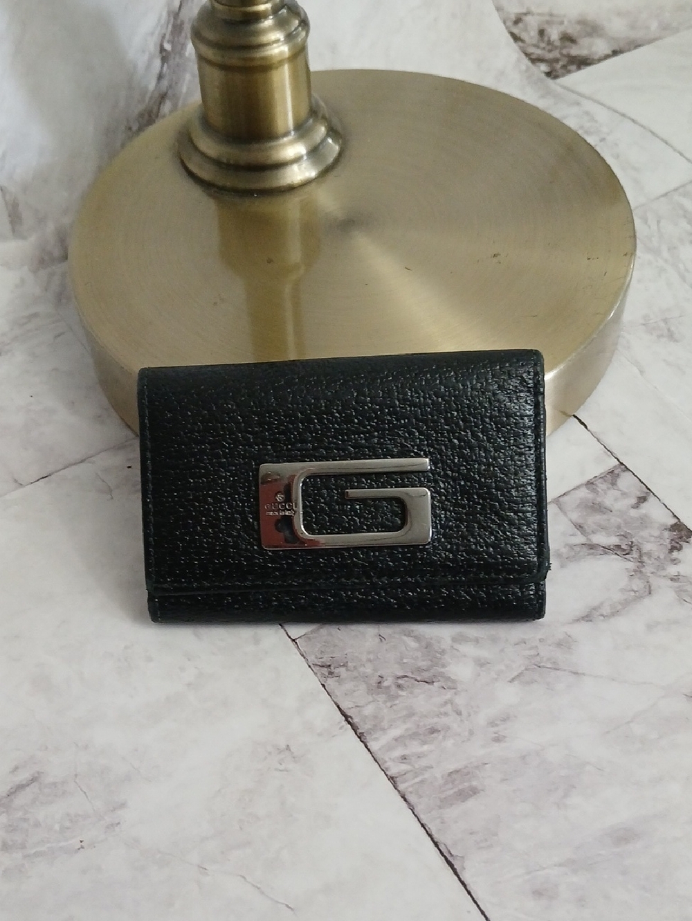 Gucci Authentic Black Leather Key Holder with Silver Hardware